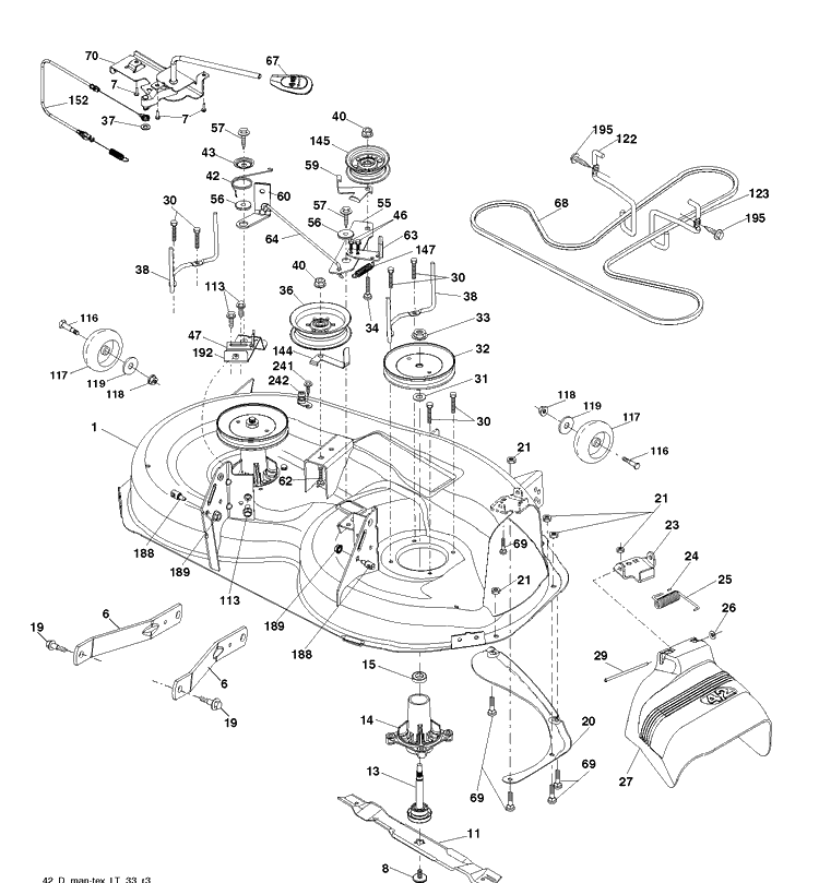 Mower Deck / Cutting Deck Diagram and Parts List for YTH2042-250180 2012-01 Husqvarna Lawn Tractor