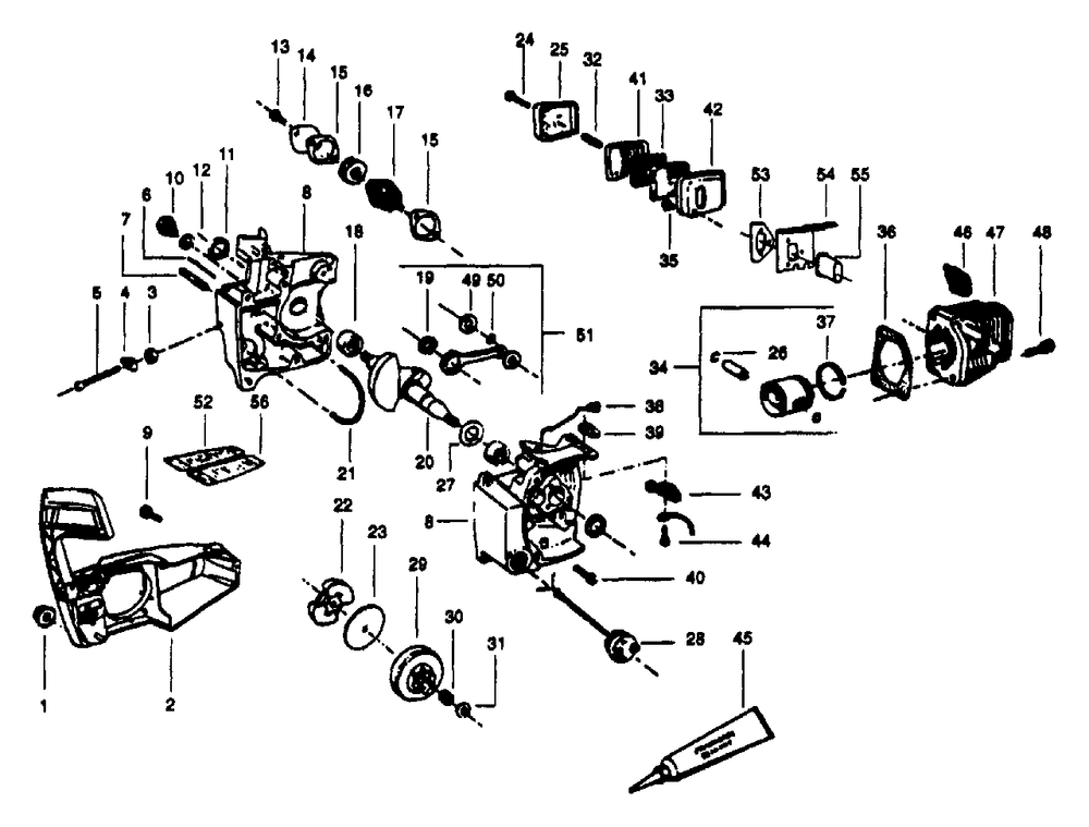 Crankcase Assembly Diagram and Parts List for 23COMPACT (530083963)(1997-07) Husqvarna Chainsaw