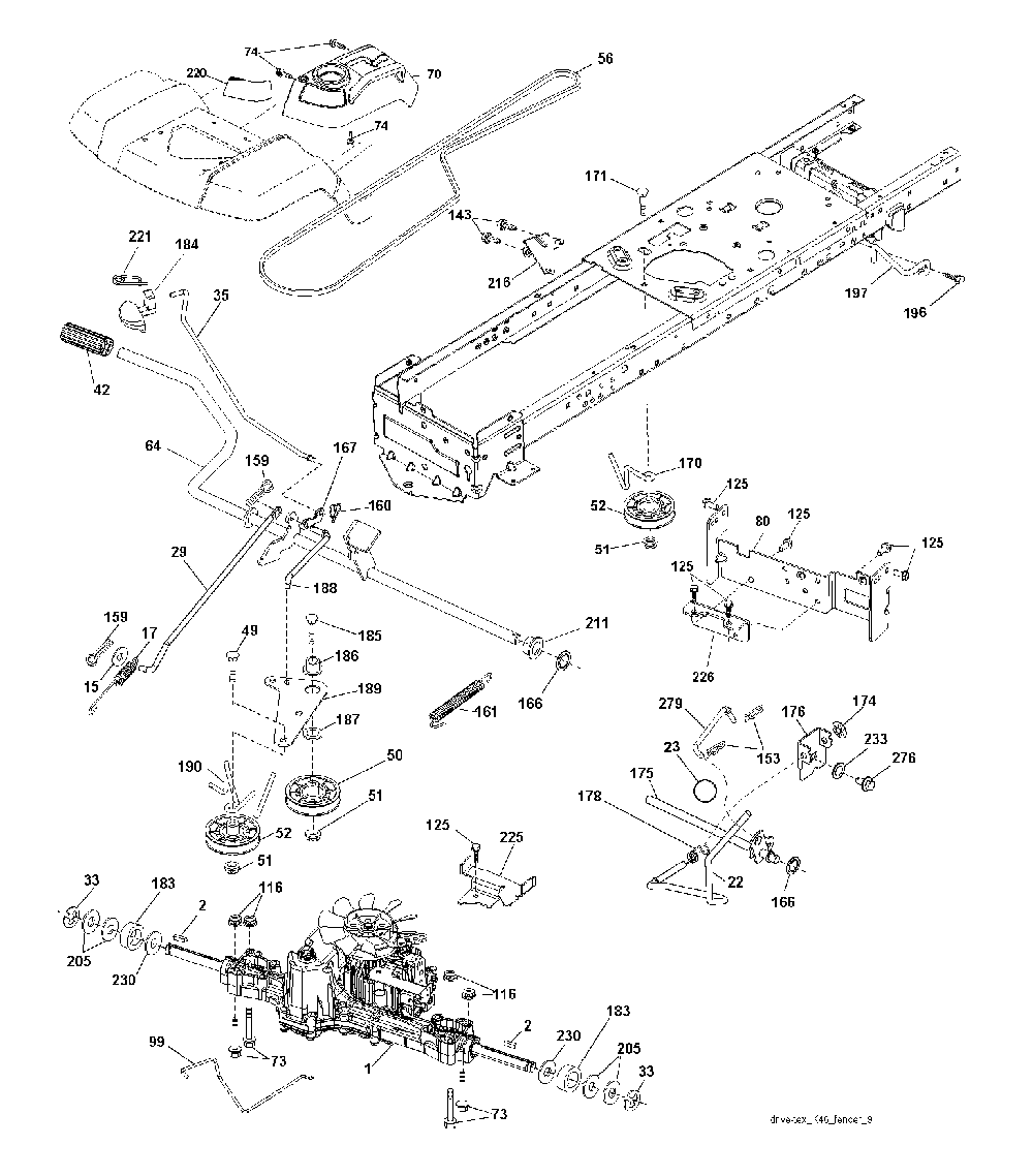 Drive Diagram and Parts List for YTH150TWIN (96041002203)(2009-01) Husqvarna Lawn Tractor