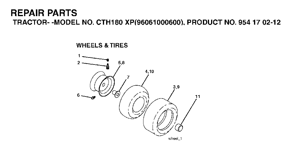 Wheels And Tires Diagram and Parts List for CTH180XP (96061000600,954170212)(2005-01) Husqvarna Lawn Tractor