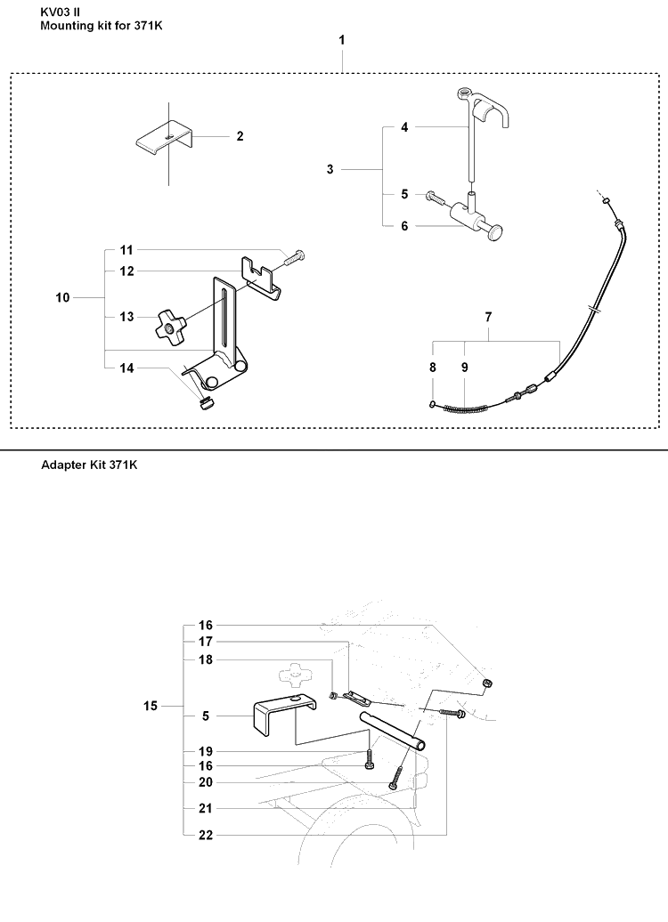 Mounting Kit  1 Diagram and Parts List for KV03 (K1250-371K-375K-3120K)(2007-01) Husqvarna Lawn Tractor Accessories
