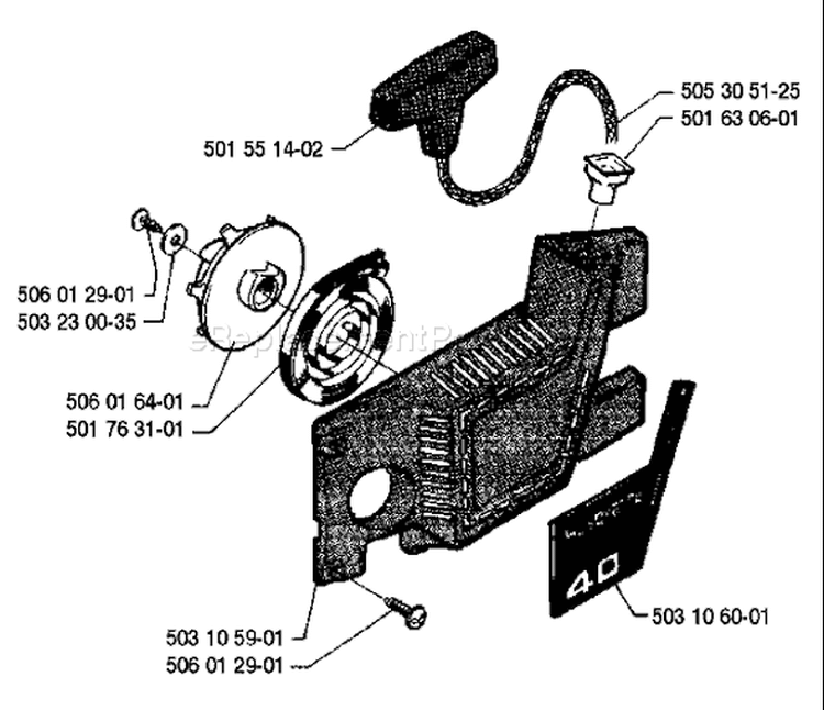 Page L Diagram and Parts List for 40 1986-01 Husqvarna Chainsaw
