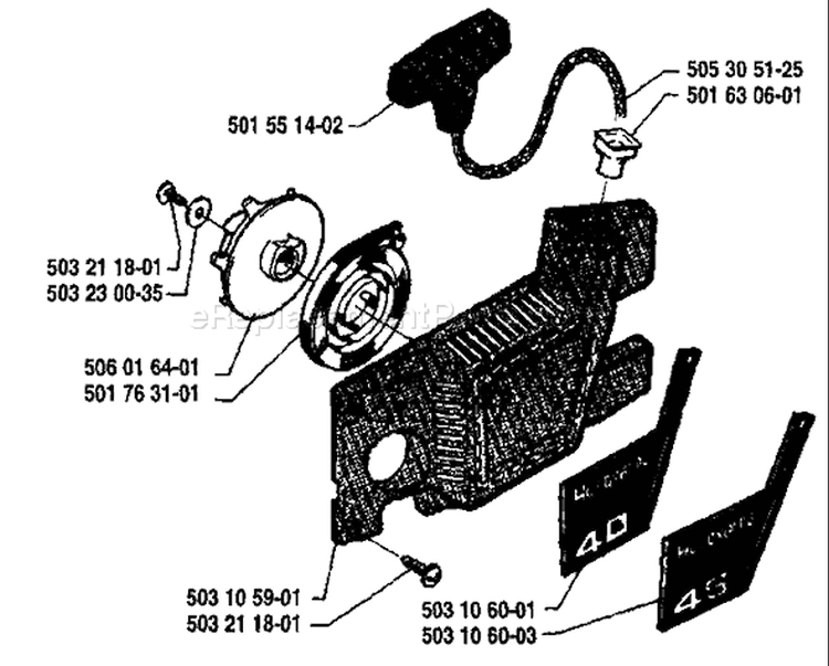Page L Diagram and Parts List for 40 1987-01 Husqvarna Chainsaw