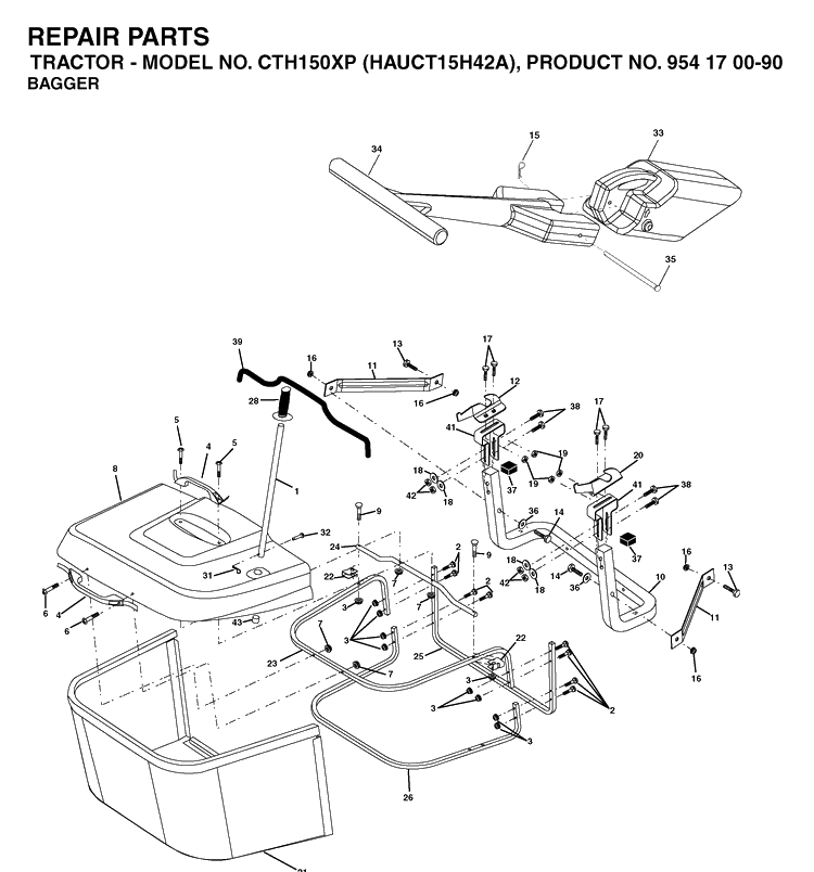 Bagger Diagram and Parts List for CTH150XP (HAUCT15H42A)(2003-01) Husqvarna Lawn Tractor
