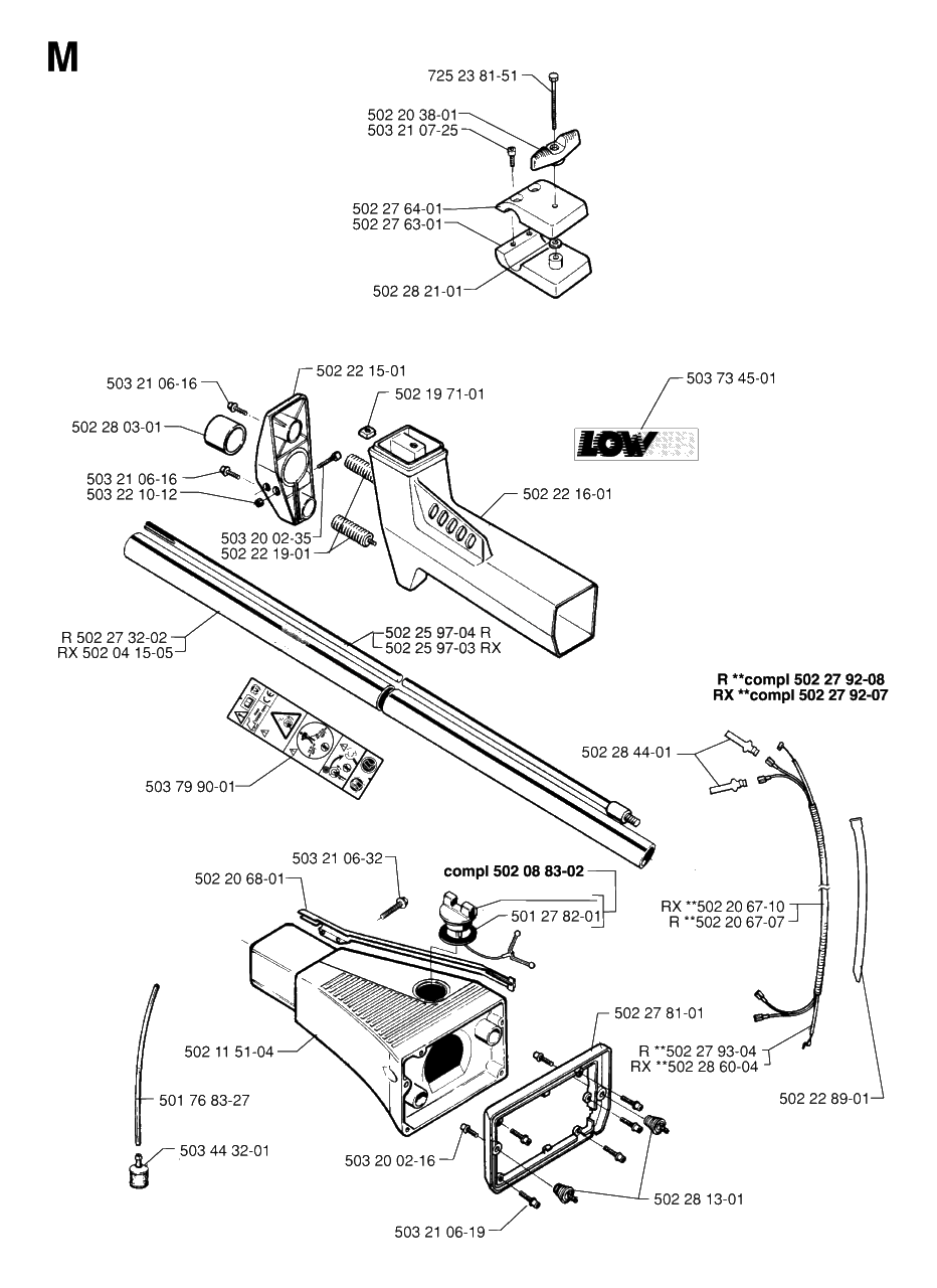 Shaft Diagram and Parts List for 250RX 19973100001 & Above Husqvarna Trimmer