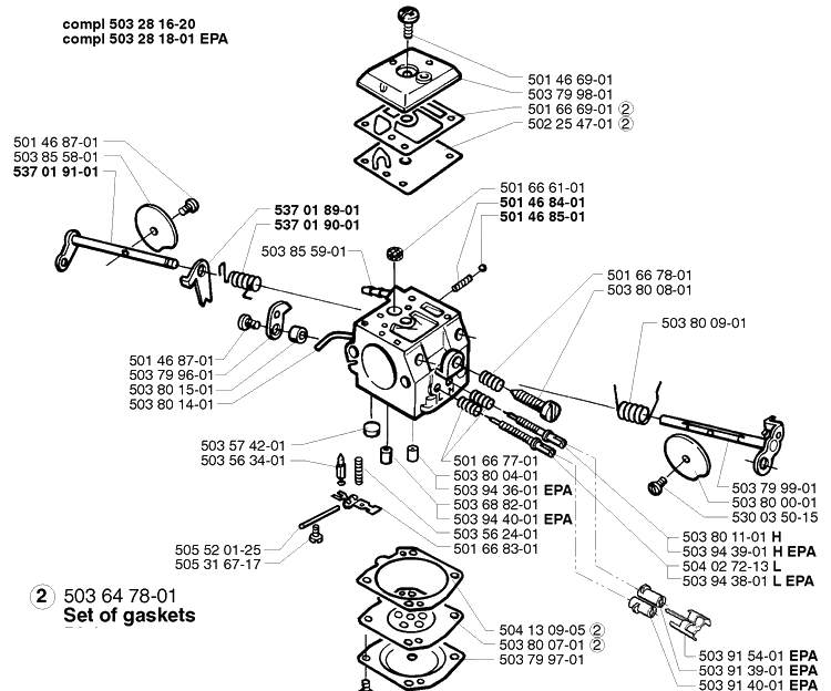 Carburetor Parts Diagram and Parts List for 362EPA 1999-05 Husqvarna Chainsaw
