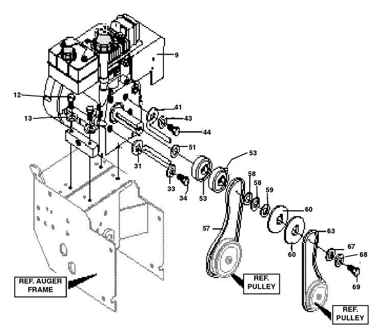 Engine Assembly Diagram and Parts List for ST624 1998-01 Husqvarna Snow Blower