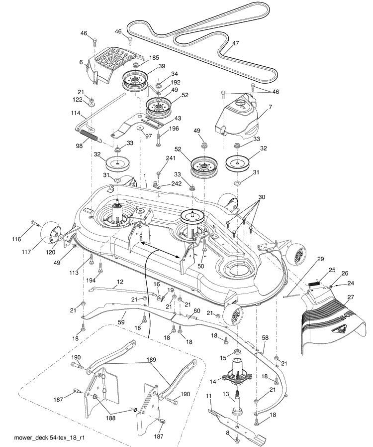 Mower Deck Diagram and Parts List for LGT2554 (96043009400)(2009-10) Husqvarna Lawn Mower