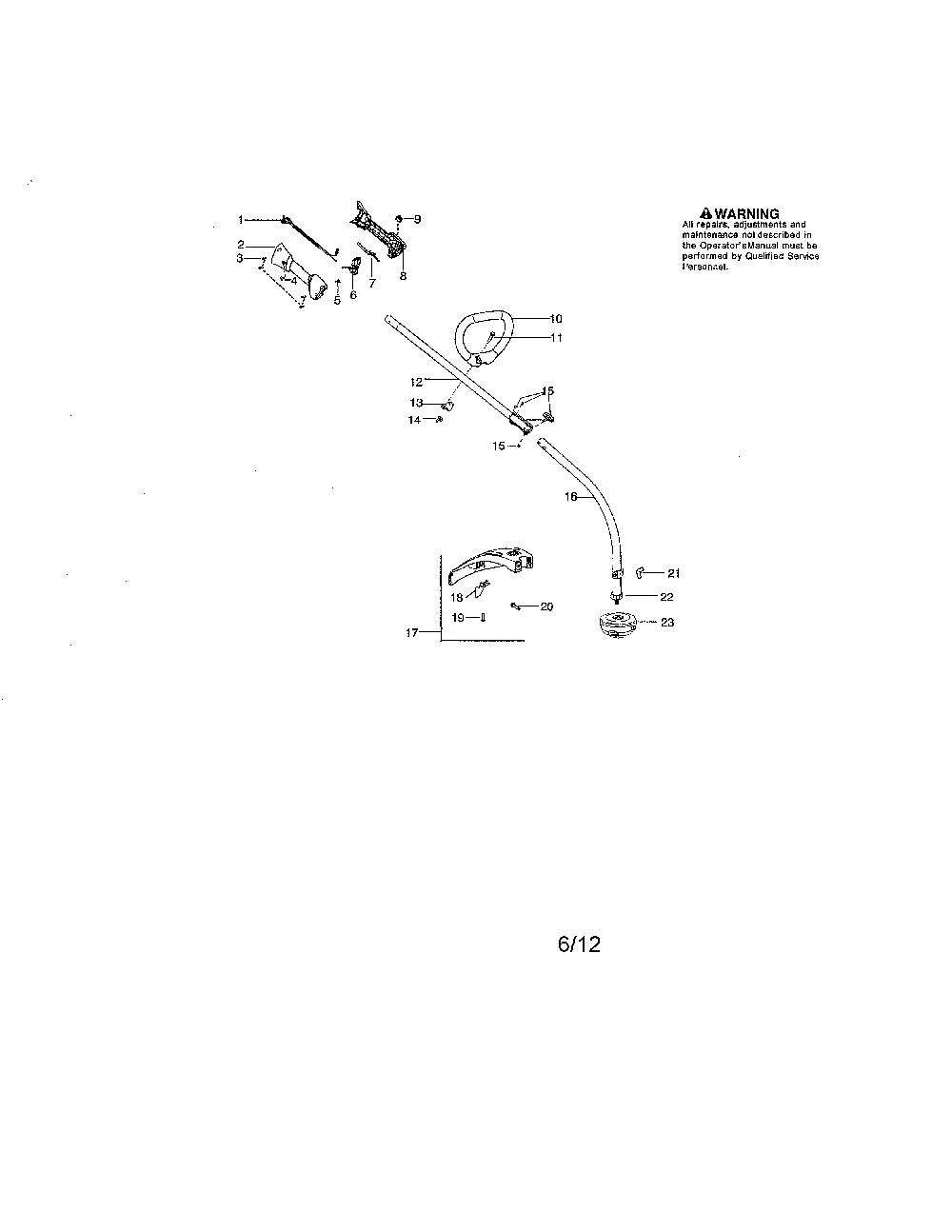 Drive shaft/handle/shield Diagram and Parts List for 128CD-LOWES  Husqvarna Trimmer