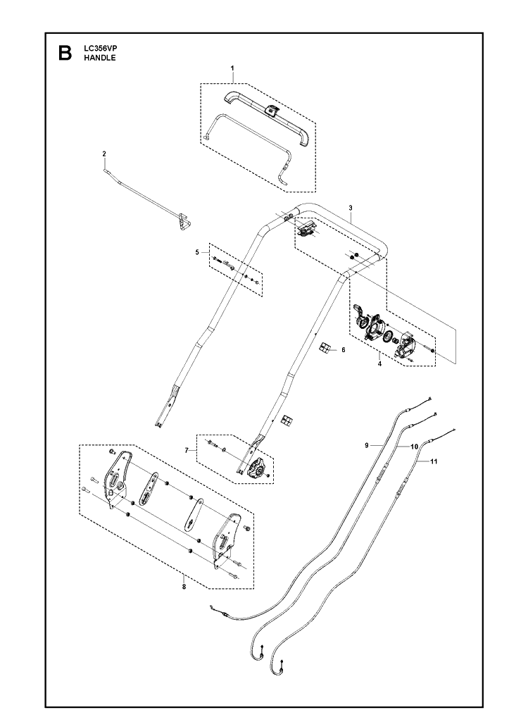 Handle Diagram and Parts List for LC356VP (967988801)(2019-11) Husqvarna Lawn Mower
