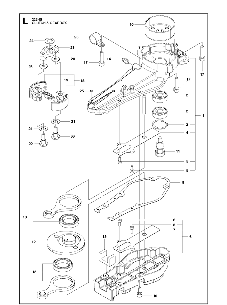 Clutch Diagram and Parts List for 226HS75S  Husqvarna Hedge Trimmer