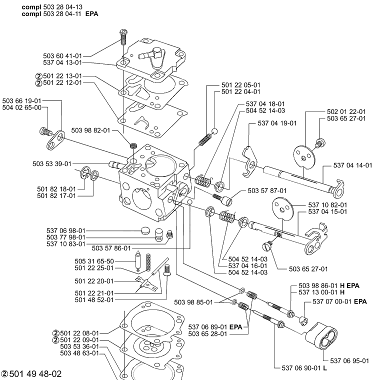 Carburetor Parts Diagram and Parts List for 385 2001-04 Husqvarna Chainsaw