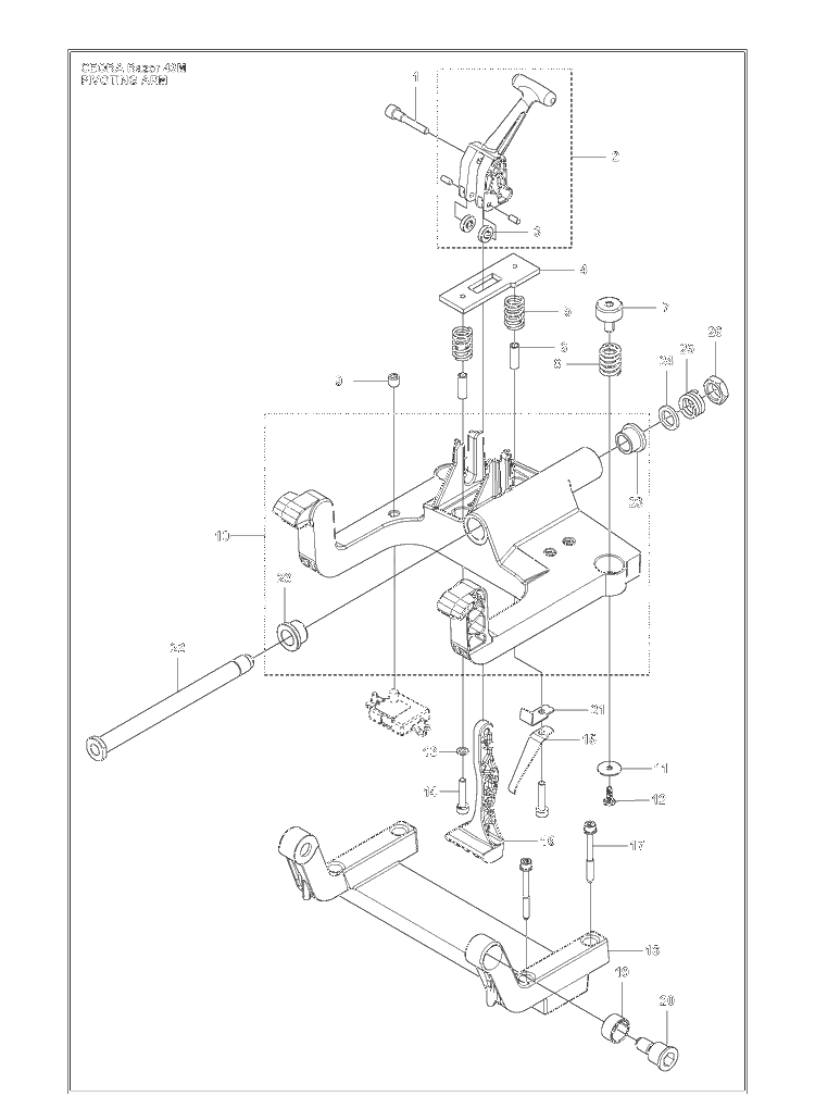 Pivoting Arm Diagram and Parts List for CEORA  Husqvarna Brush Cutter