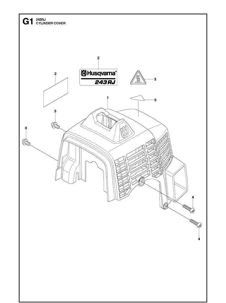Cylinder Cover Diagram and Parts List for 243RJ 20121000001-20182200000 Husqvarna Brush Cutter