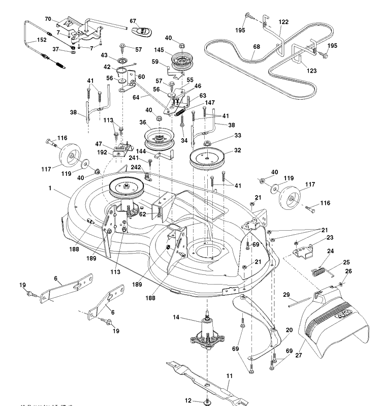 Mower Deck / Cutting Deck Diagram and Parts List for YTH1842-223810 2017-12 Husqvarna Lawn Tractor