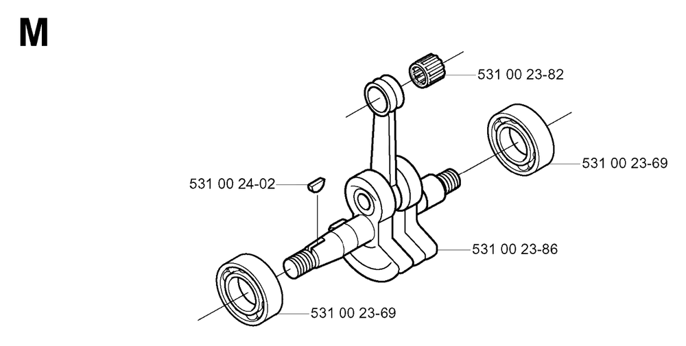Crankshaft Diagram and Parts List for 132R 20050100001 & Above Husqvarna Trimmer