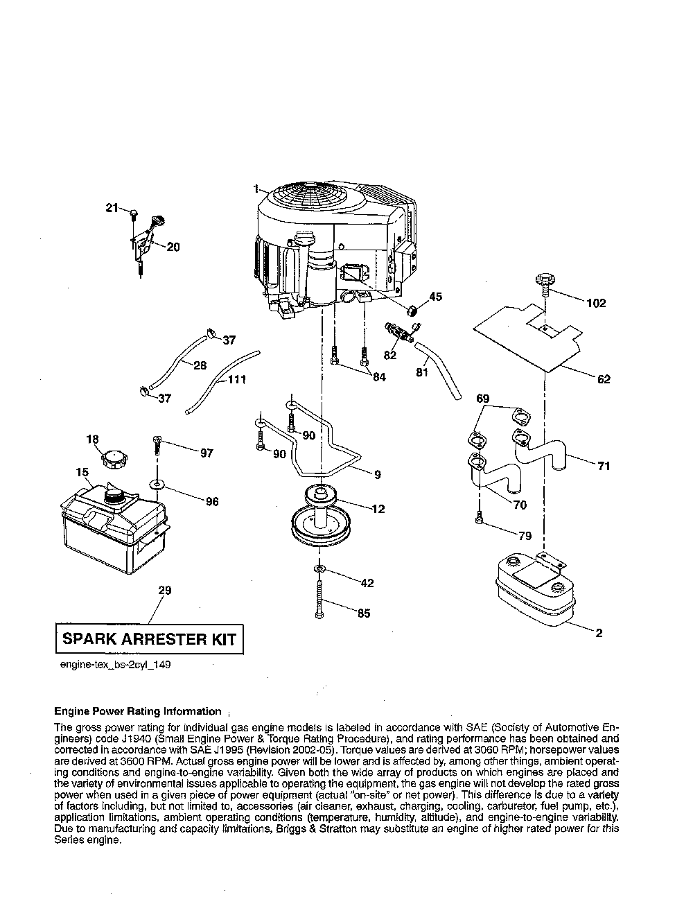 Engine Diagram and Parts List for YTA22V46-96045005100  Husqvarna Lawn Tractor