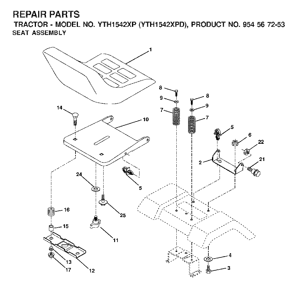 Seat Diagram and Parts List for YTH1542XPD (954567253)(2001-12) Husqvarna Lawn Tractor