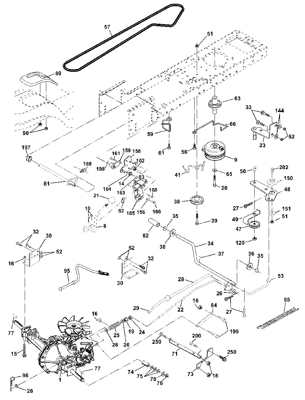 Drive Diagram and Parts List for YTH1542XP (954567253-D)(2001-12) Husqvarna Lawn Tractor