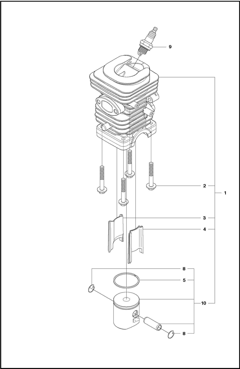 Cylinder Piston Diagram and Parts List for 1202020  Husqvarna Chainsaw