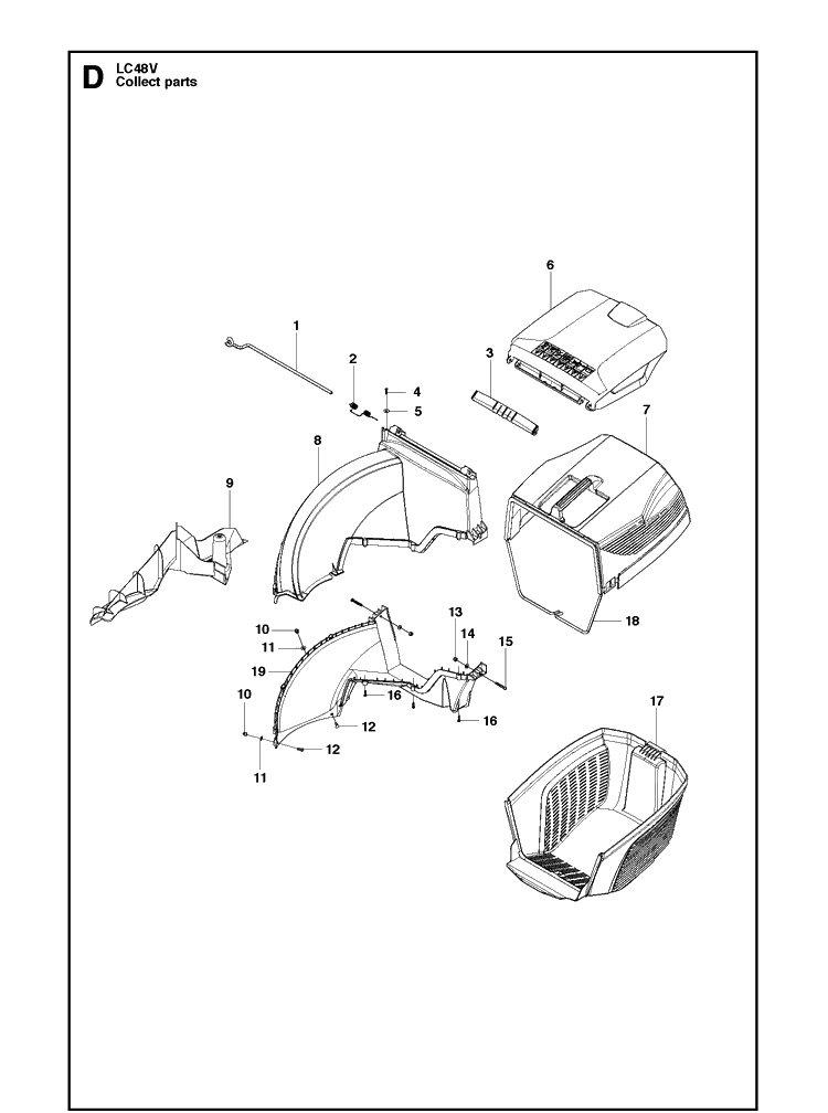 Bagger Diagram and Parts List for LC48V (966975303)(2013-02) Husqvarna Lawn Mower