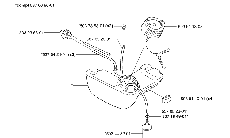 Fuel Tank Diagram and Parts List for 326C (L-LX-RX)(E-Tech 2)(2002-02) Husqvarna Brush Cutter