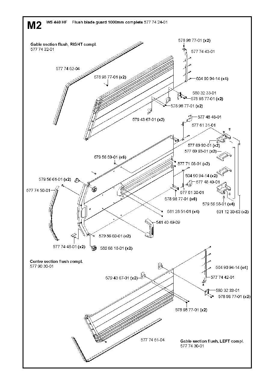 Flush Blade Guard 1000mm Diagram and Parts List for WS440HF (00000008382 - 20134408468)(2012-07) Husqvarna Circular Saw