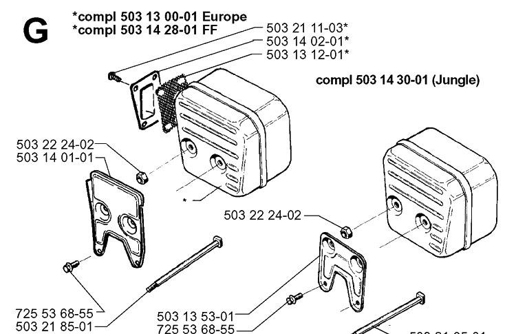 Muffler Diagram and Parts List for 3120 19960100001-19980900000 Husqvarna Chainsaw
