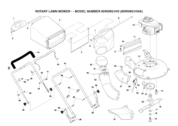 Product Complete 2 Diagram and Parts List for 65RSW21HVA 2004-03 Husqvarna Lawn Mower