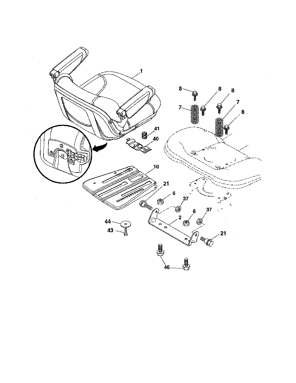 Seat Diagram and Parts List for 96045005700  Husqvarna Lawn Tractor