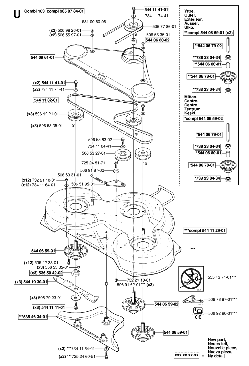 103cm Cutting Deck Diagram and Parts List for R15-V2 (953533701)(2006-01) Husqvarna Lawn Tractor