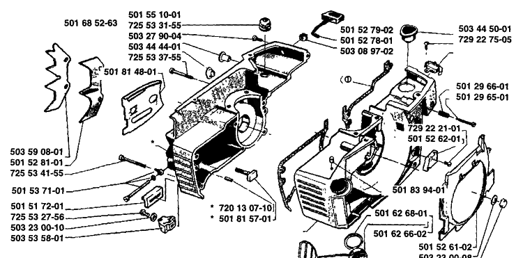 Crankcase Assembly Diagram and Parts List for 61 1989-02 Husqvarna Chainsaw