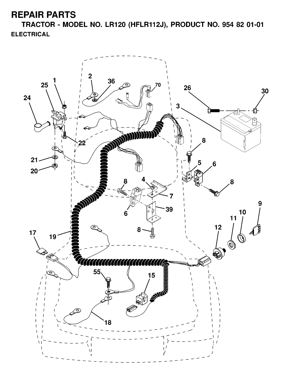 Electrical Diagram and Parts List for LR120 (954820101-J)(2000-02) Husqvarna Lawn Tractor