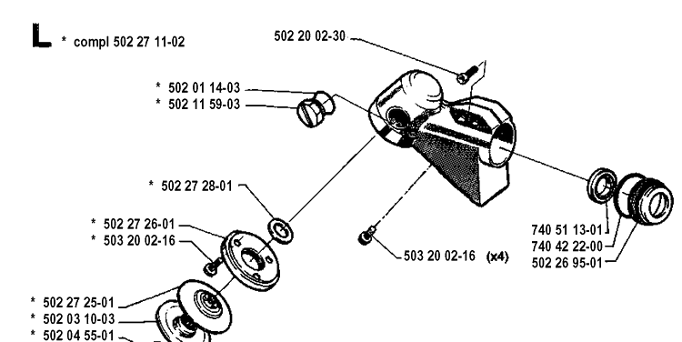Bevel Gear Diagram and Parts List for 250RX 19944000001-19954000000 Husqvarna Brush Cutter