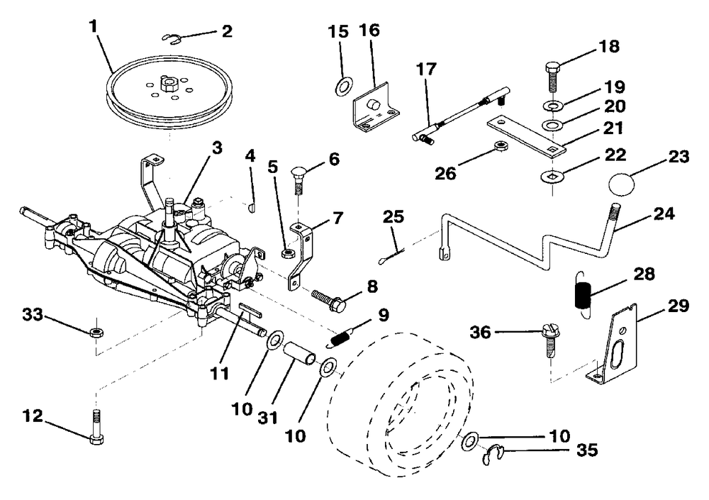 Transaxle Diagram and Parts List for LR12 (954002701-B)(1994-10) Husqvarna Lawn Tractor