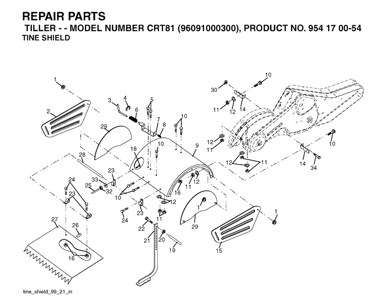 Tine Shield Diagram and Parts List for CRT81 (96091000300)(2005-01) Husqvarna Cultivator