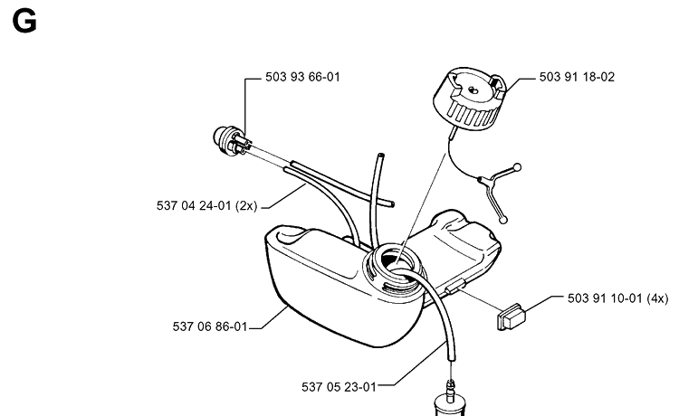 Fuel Tank Diagram and Parts List for 322E 19994000001-20010100000 Husqvarna Edger