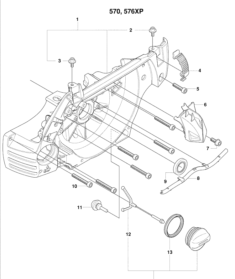 Crankcase 2 Diagram and Parts List for 570EPA 2009-01 Husqvarna Chainsaw