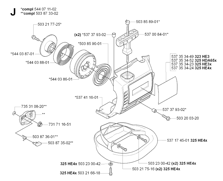 Starter Diagram and Parts List for 323HE3 20090900001-Current Husqvarna Hedge Trimmer