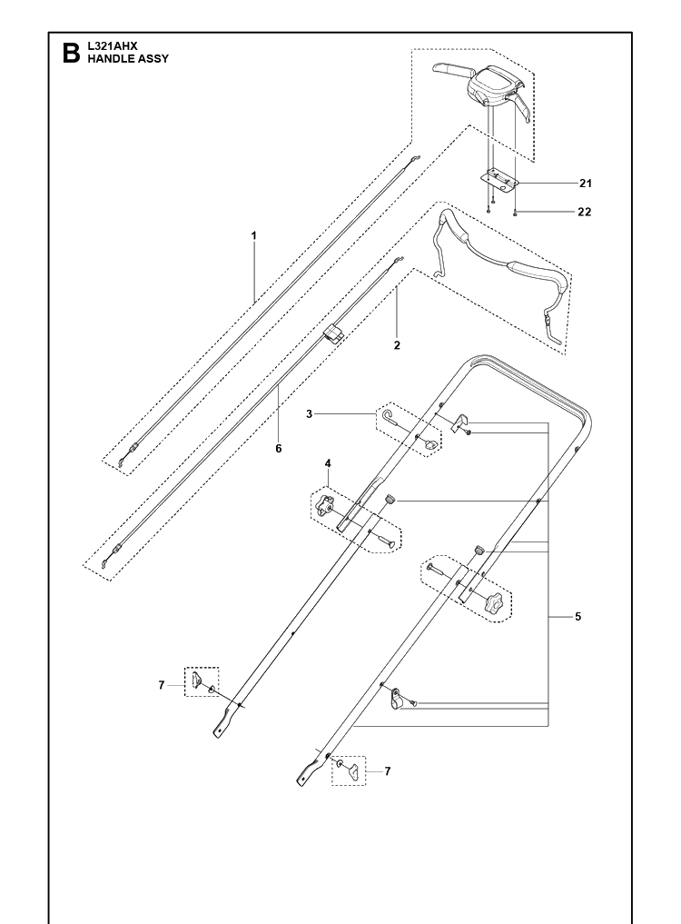 Handle Diagram and Parts List for L321AHX (967993301)(2020-02) Husqvarna Lawn Mower