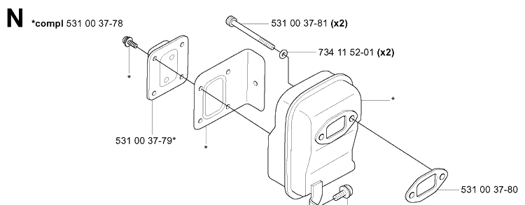 Muffler Diagram and Parts List for 165BT 20041800001-Current Husqvarna Leaf Blower / Vacuum