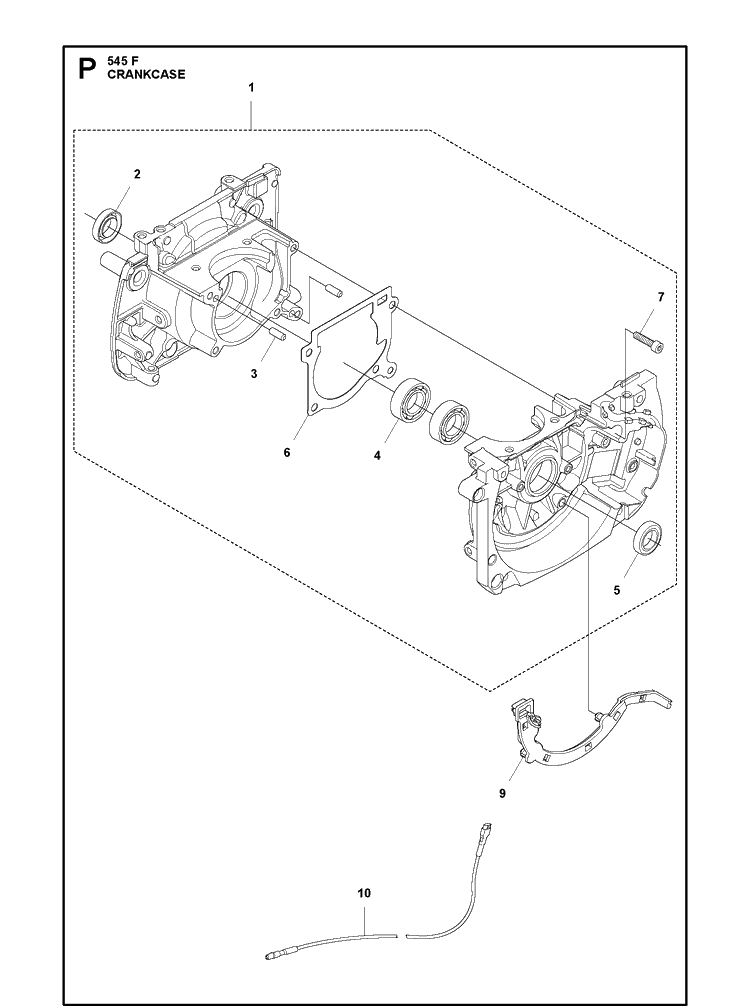 Crankcase Diagram and Parts List for 545F  Husqvarna Brush Cutter