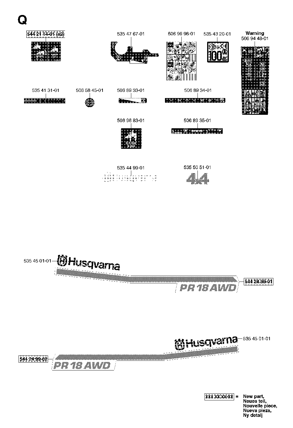 Decals Diagram and Parts List for RIDERPRO18AWD (965095001)(2007-03) Husqvarna Lawn Tractor