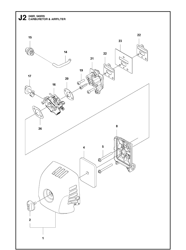 Carburetor And Air Filter Diagram and Parts List for 243R 20121000001-Current Husqvarna Brush Cutter