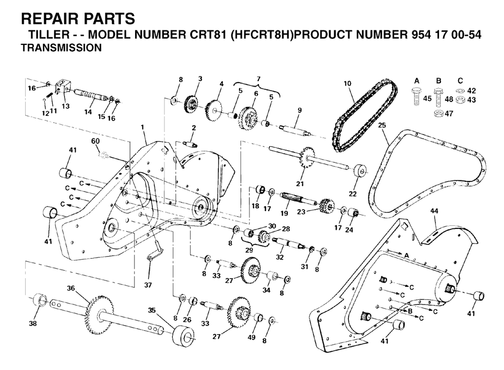 Transmission Diagram and Parts List for CRT81 (954170054-H)(2004-01) Husqvarna Tiller