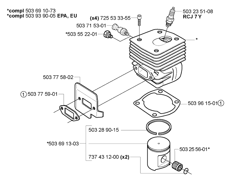 Piston Cylinder Diagram and Parts List for 365EPA 2005-05 Husqvarna Chainsaw