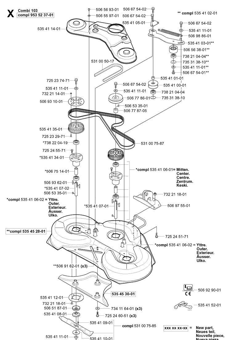 103cm Cutting Deck Diagram and Parts List for PR15 2003-01 Husqvarna Lawn Mower
