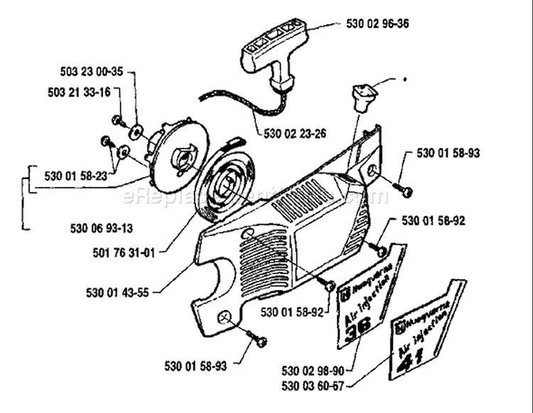 Page J Diagram and Parts List for 41 1991-06 Husqvarna Chainsaw