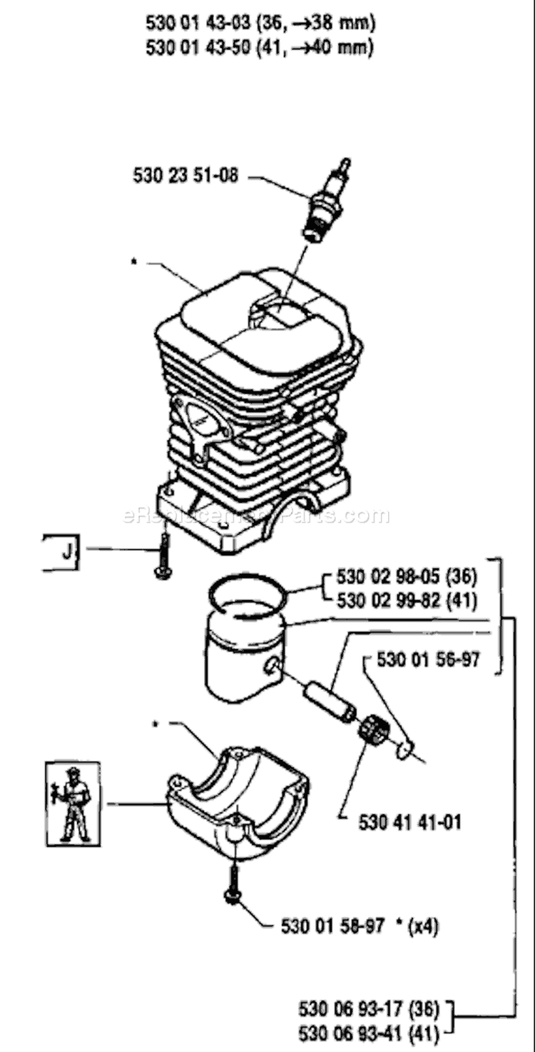 Page H Diagram and Parts List for 41 1991-06 Husqvarna Chainsaw