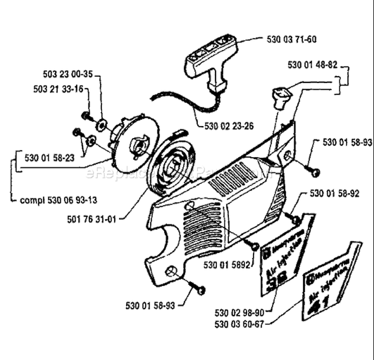 Page H Diagram and Parts List for 41 1994-05 Husqvarna Chainsaw